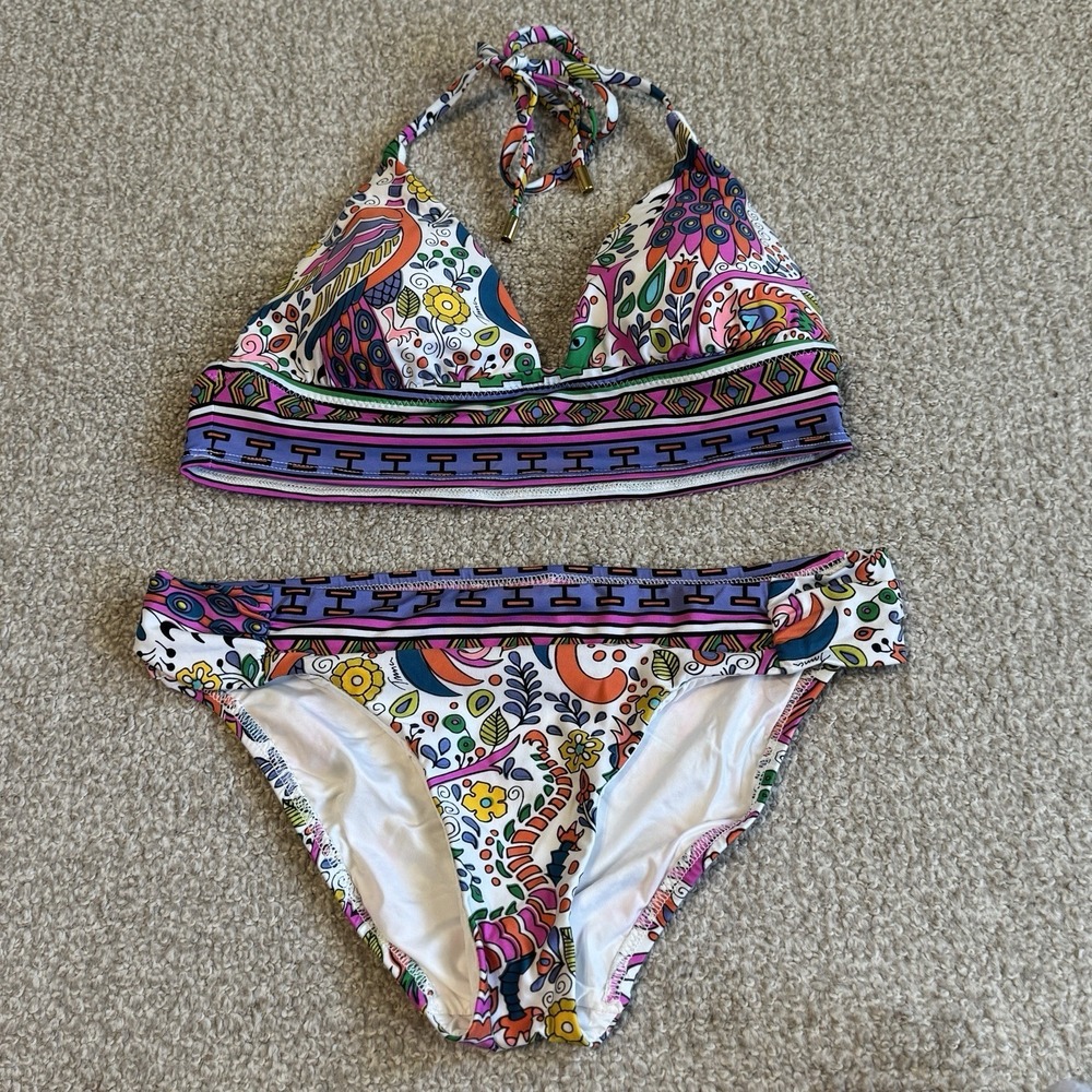 Trina Turk Jungle Beach Halter Bikini Set Size 8 Multicolor Paisley Beach Resort
